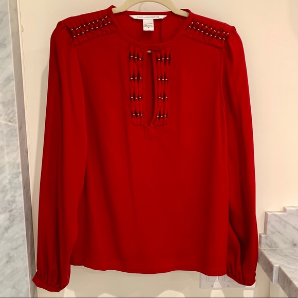 Diane Von Furstenburg Florina  red silk top - Picture 2 of 7
